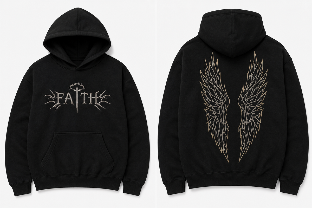 FAITH - HOODIE, front embroidered, back printed - (PRE-ORDER)