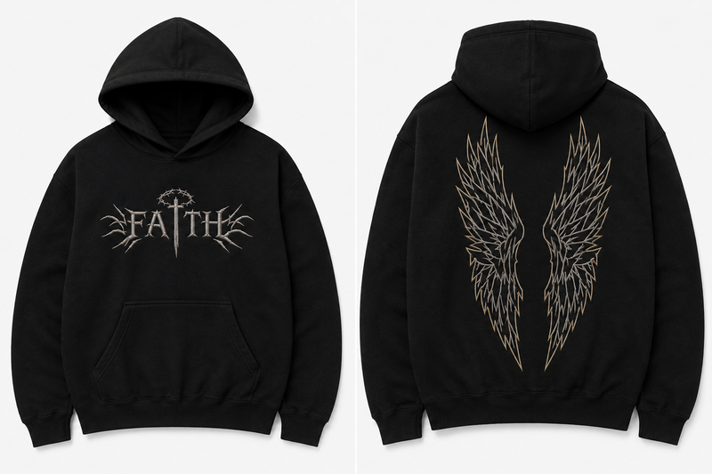 FAITH - HOODIE, front embroidered, back printed - (PRE-ORDER)